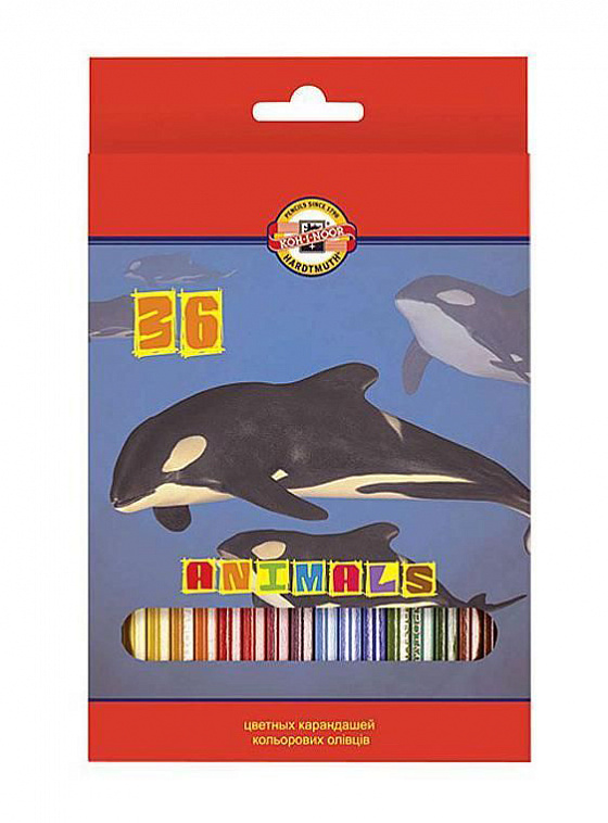 Набор карандашей цветных Koh-I-Noor "Животные" 36 цветов, картон  