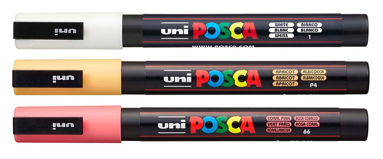 Набор маркеров POSCA PC-3M, 3 шт, белый/абрикосовый/кораллово-розовый, в блистере 606x758