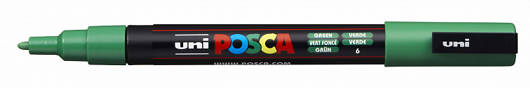 Маркер UNI "POSCA" PC-3M, 0,9-1,3 мм, наконечник пулевидный, №6 цвет зеленый 606x758