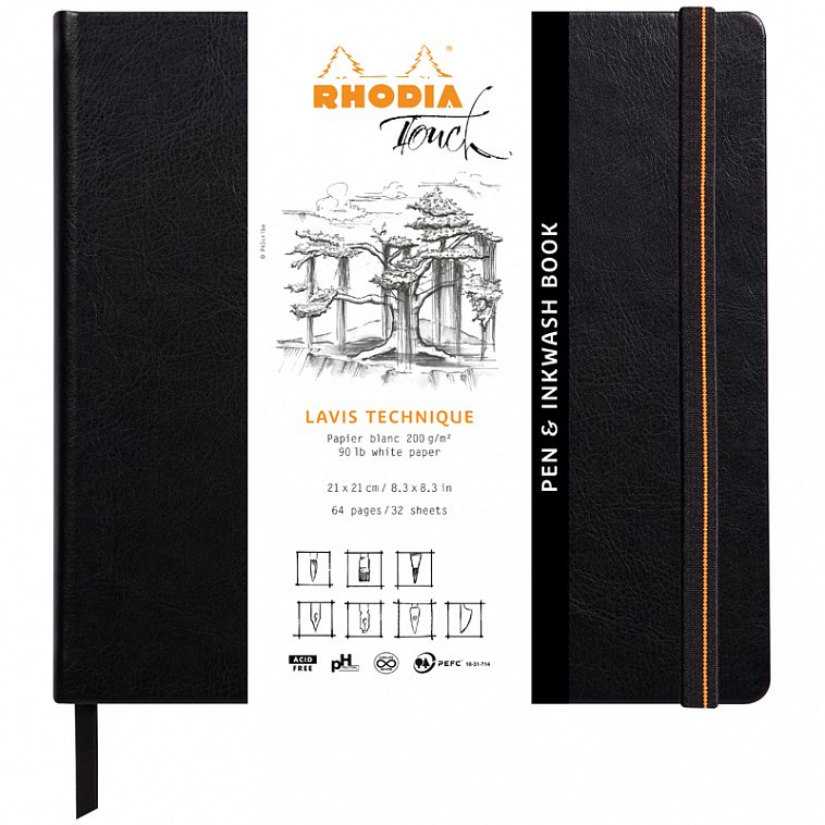 Скетчбук для смешанных техник Clairefontaine "Rhodia Touch" 21*21 см 32 л 200 г, обложка кожзам