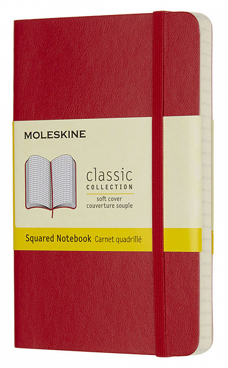 Записная книжка в клетку Moleskine "Classic Soft" Pocket, 90x140 мм 192 стр мягкая обложка, красный