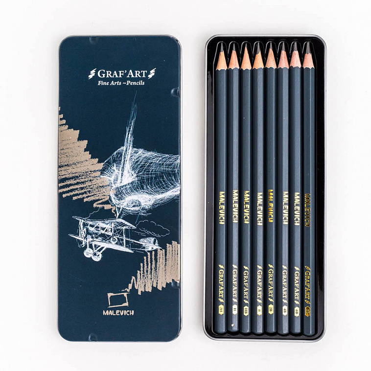 Набор карандашей чернографитных Малевичъ "Graf'Art" 8 шт, металлическая коробка