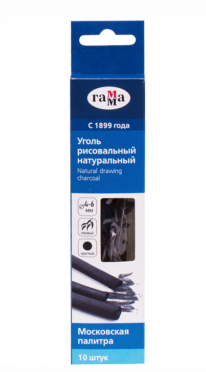 Набор угля рисовального Гамма "Москвовская палитра" 10 шт D 4-6 мм, 140 мм, круглый