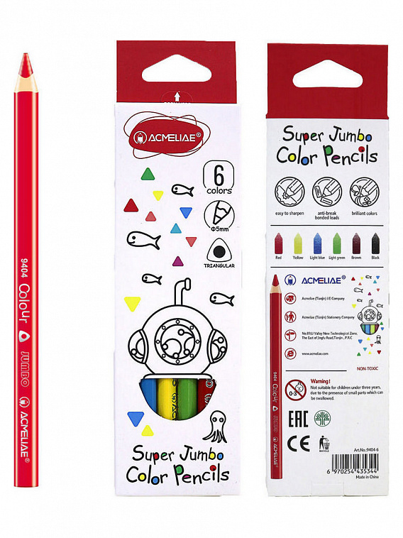 Набор карандашей цветных утолщенных трехгранных Acmeliae 6 цв. в картонном футляре