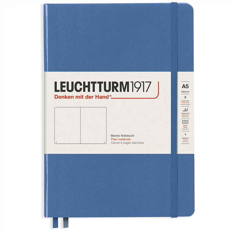 Записная книжка нелинованная Leuchtturm A5 251 стр., твердая обложка деним 606x758