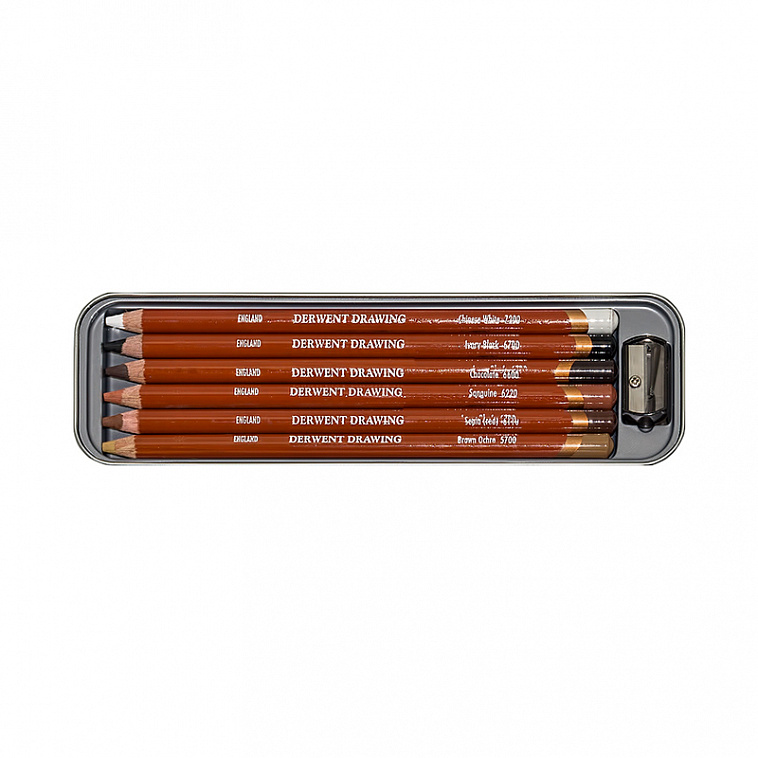 Набор карандашей цветных Derwent "Drawing" 6 шт + точилка в метал кор 