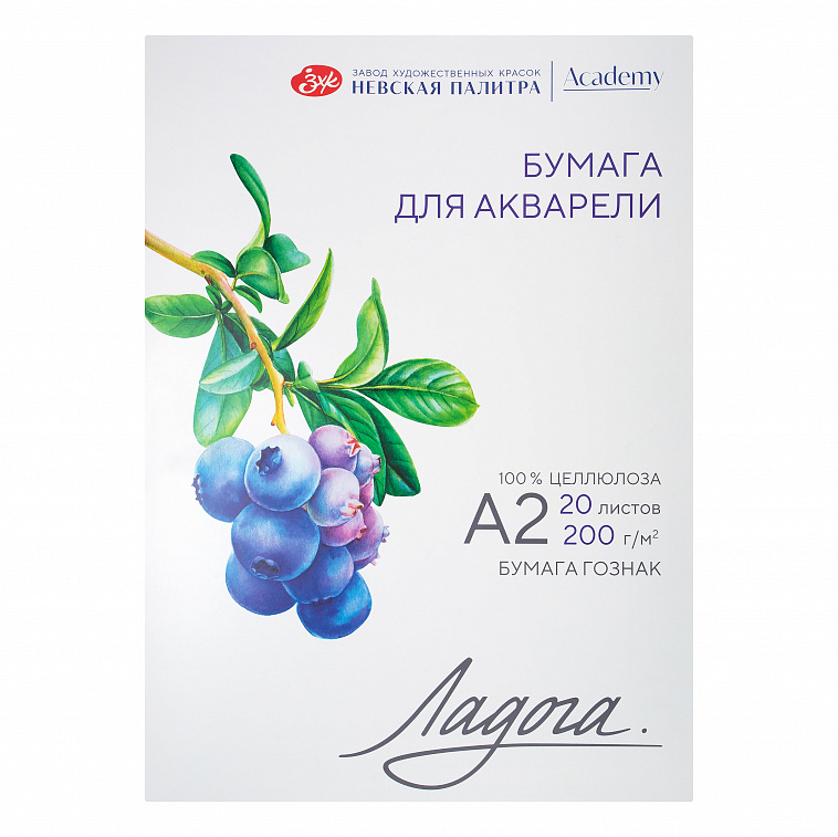 Папка для акварели "Ладога" А2 20 л 200 г, 100% целлюлоза, среднее зерно 606x758