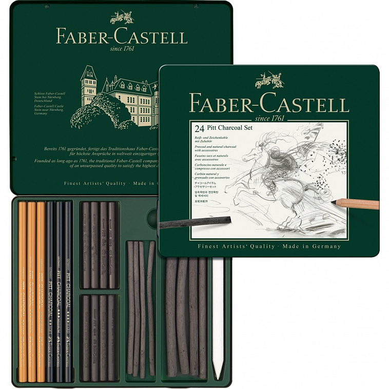 Набор угля и угольных карандашей Faber-castell "Pitt Chorcoal" 24 предмета, металлическая коробка