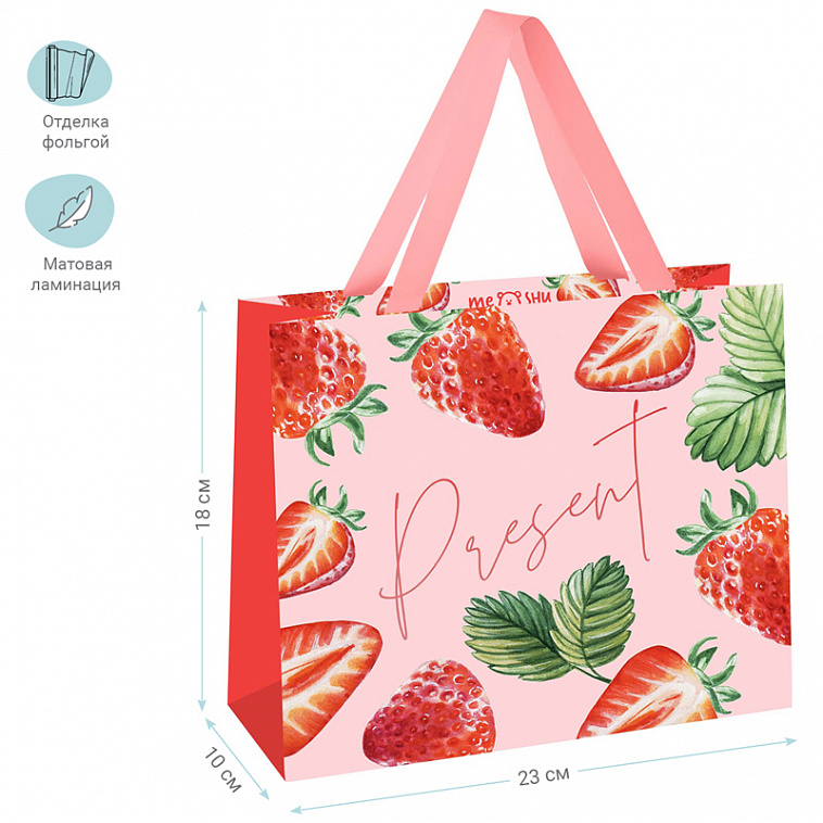 Пакет подарочный MESHU "Strawberry" 23*18*10 см 606x758