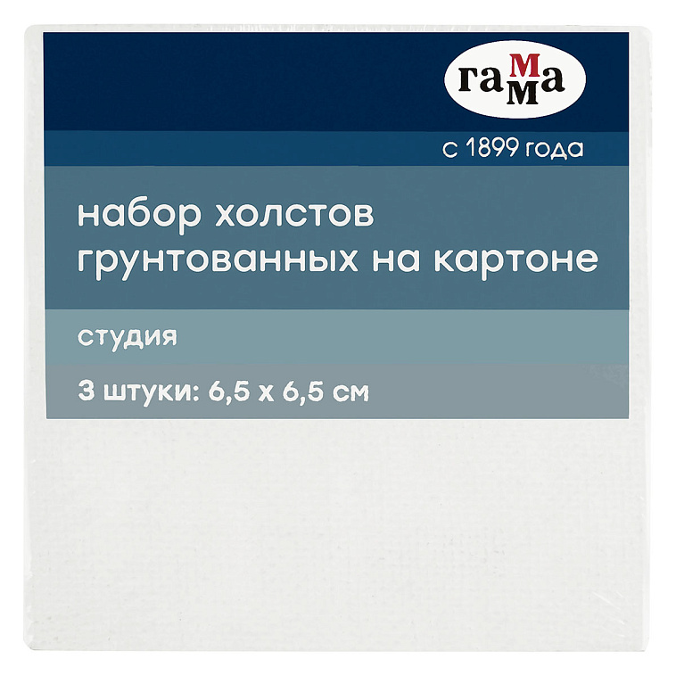 Набор холстов на картоне Гамма "Студия", 3 шт., 6,5*6,5 см, 100% хлопок, 280 г, мелкое зерно 606x758