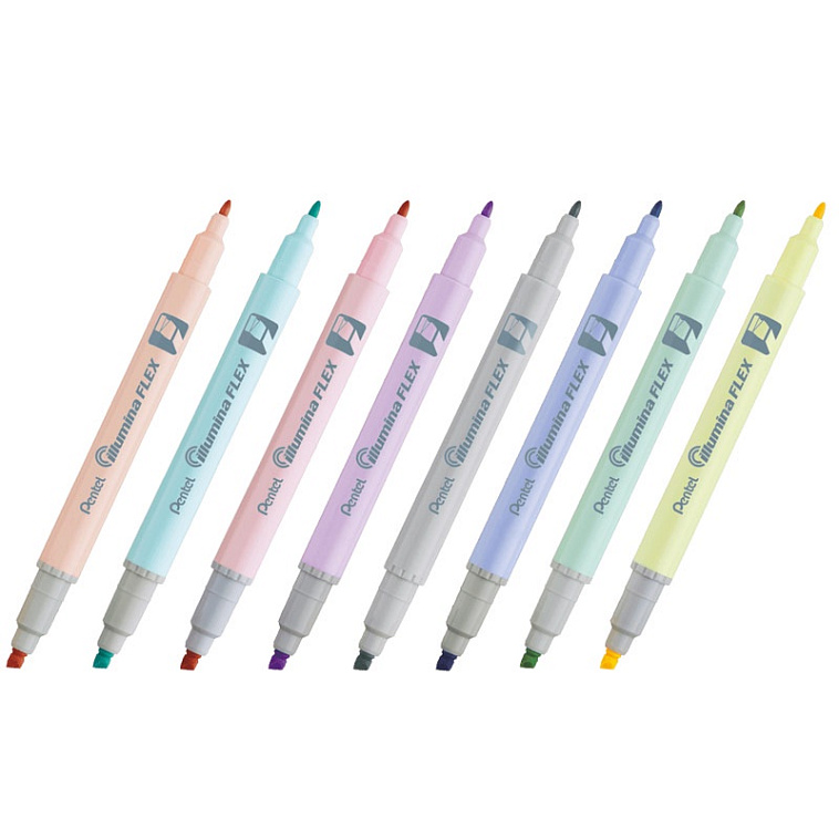 Текстовыделитель двусторонний Pentel "Illumina flex" 1,0 - 3,5 мм, перо скошенное 606x758