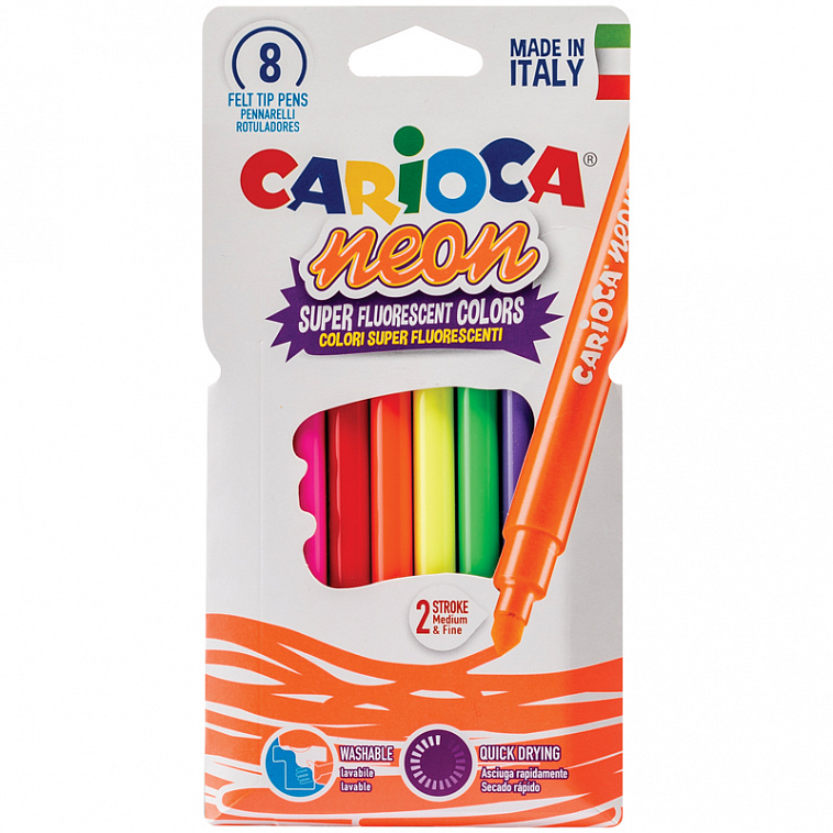 Набор фломастеров неоновых Carioca "Neon" 8 цв, смываемые, картон, европодвес