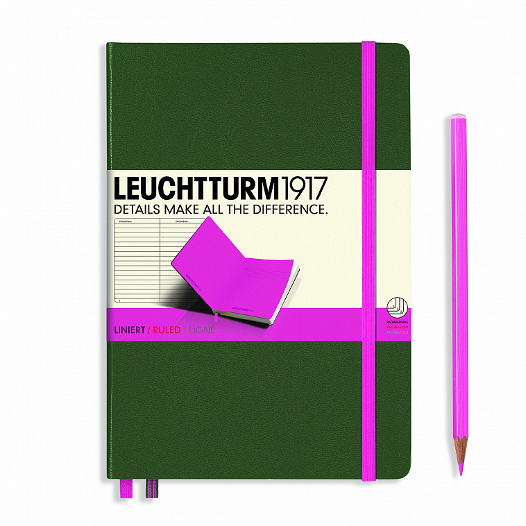 Книга для записей в линейку Leuchtturm1917 "BICOLORE MEDIUM" А5 хаки-розовая