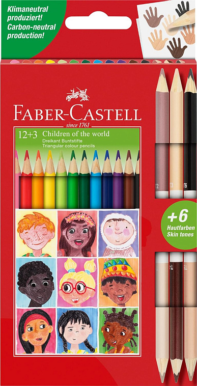 Набор карандашей цветные Faber-Castell "Дети мира" 12 цв., заточ.+3 цв, картон, европодвес. 606x758