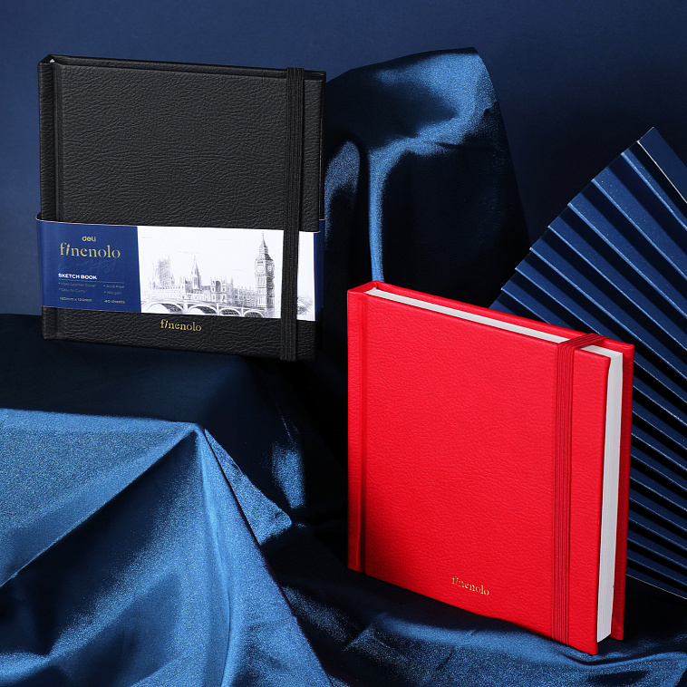 Блокнот для зарисовок Finenolo 12*12 см 40 л 160 г, твердая обложка красный 606x758
