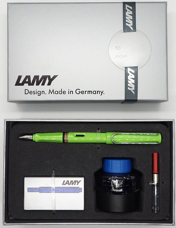Набор ручка перьевая LAMY Safari, F корпус зеленый+ картридж синий+ чернила син.+ конвертер