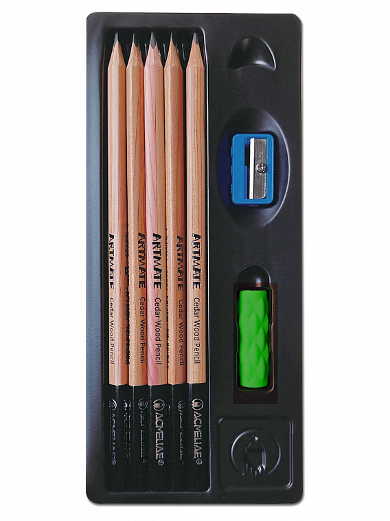 Набор чернографитных карандашей Acmeliae "Cedar" 10 шт, 2B, с держателем-ластиком и точилкой