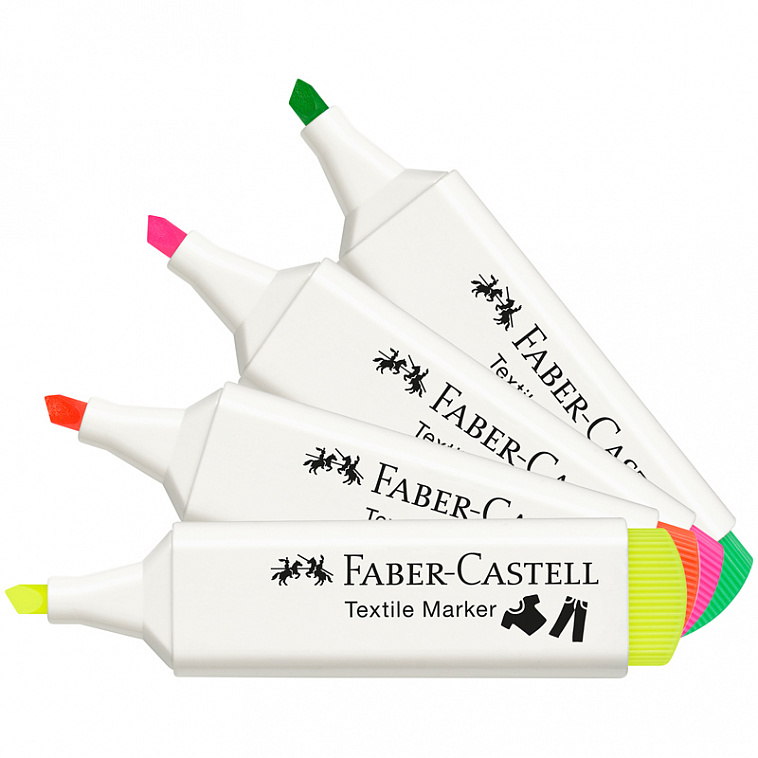 Набор перманентных маркеров для ткани Faber-Castell "Textile Neon", 4цв., 1-5 мм, блистер