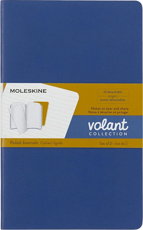 Записная книжка в линейку Moleskine "Voland" 2 шт Large 13х21 см 96 стр., обложка мягкая синий/желты 606x758