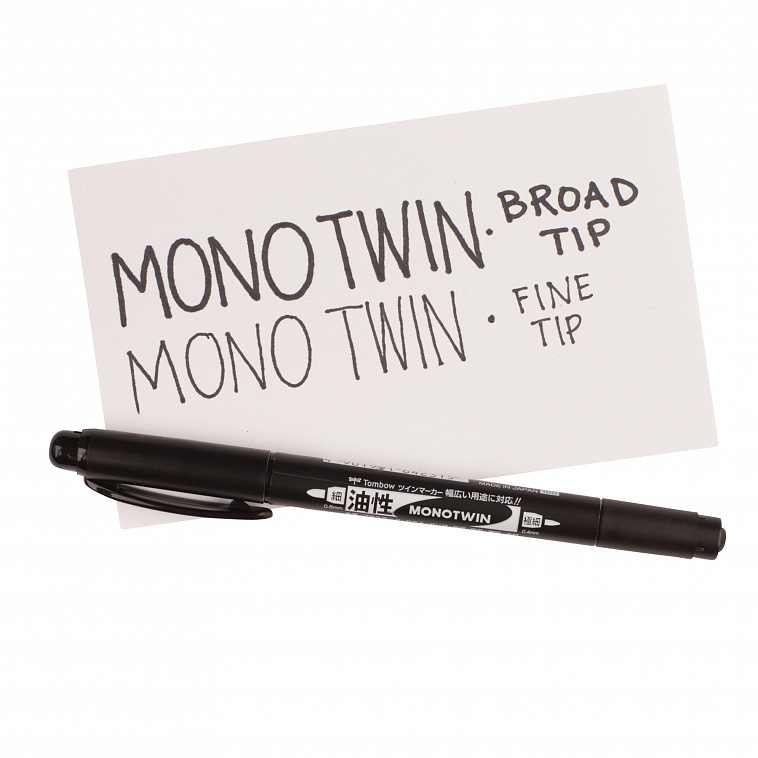 Линер Tombow MONO Twin, двусторонний 0.8 мм и 0.4 мм, масляные чернила, водостойкие, черный 
