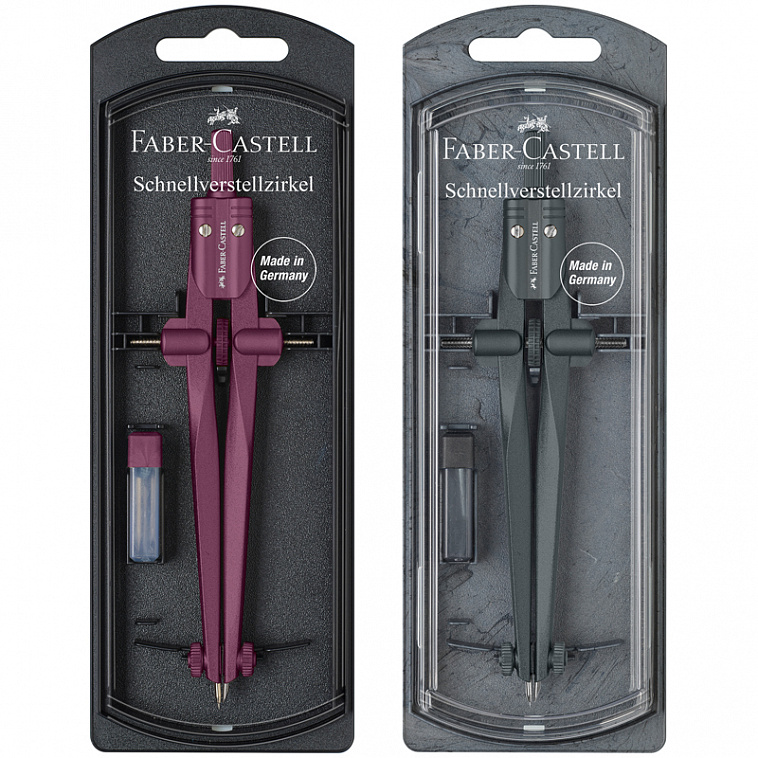 Циркуль Faber-Castell "Stream 2022" + грифели, пластиковый футляр, цвет ассорти