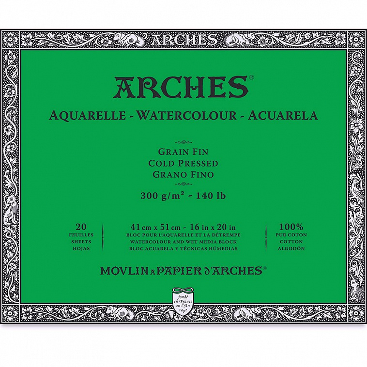 Альбом-склейка для акварели Arches Fin 41x51см 20 л 300 г Натуральный белый