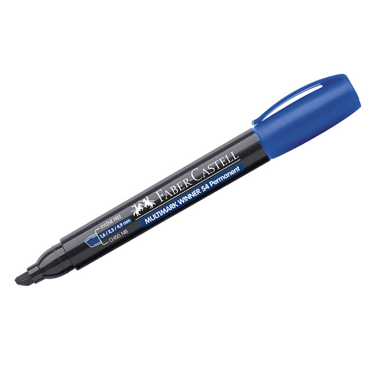 Маркер перманентный Faber-Castell "Multimark Winner 54" 5 мм, синий, скошенный 606x758