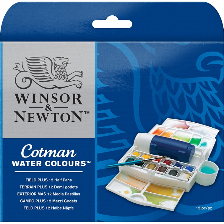 ▲Набор акварели Winsor&Newton "Cotman" Филд Плюс 12 мал кювет + аксессуары в пласт кор  606x758