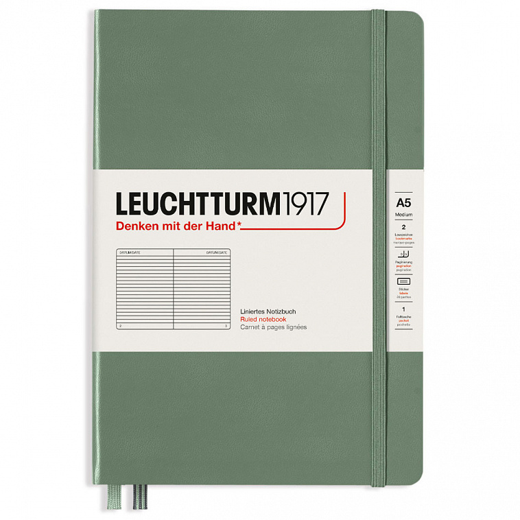 Записная книжка в линейку Leuchtturm A5 251 стр., твёрдая обложка, оливковый 606x758