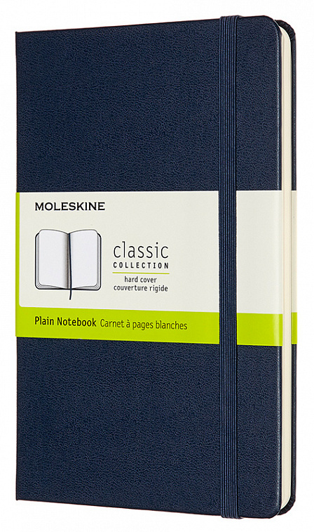 Записная книжка нелинованная Moleskine "Classic" Medium 11,5х18 см 240 стр, твердая обложка синяя