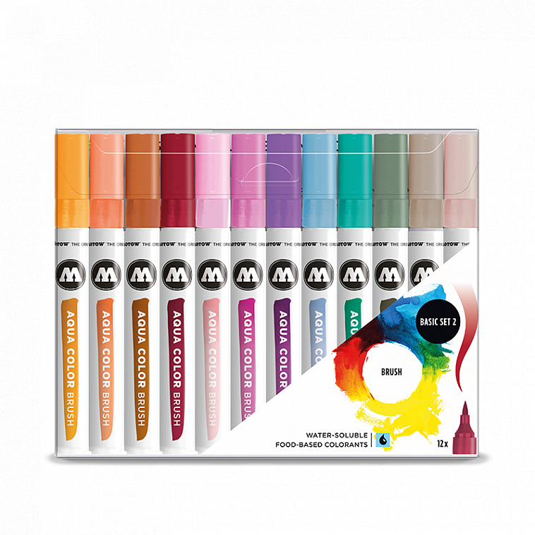 Набор маркеров Molotow "AQUA COLOR BRUSH Basic Set 2" 12 шт 