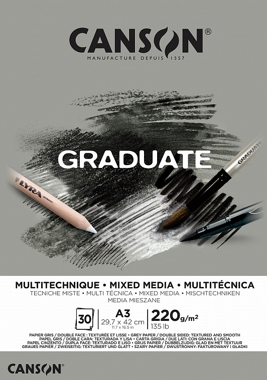 Альбом-склейка для смешанных техник Canson "Graduate Mix Media" Серый 29,7x42 см 30 л 220 г