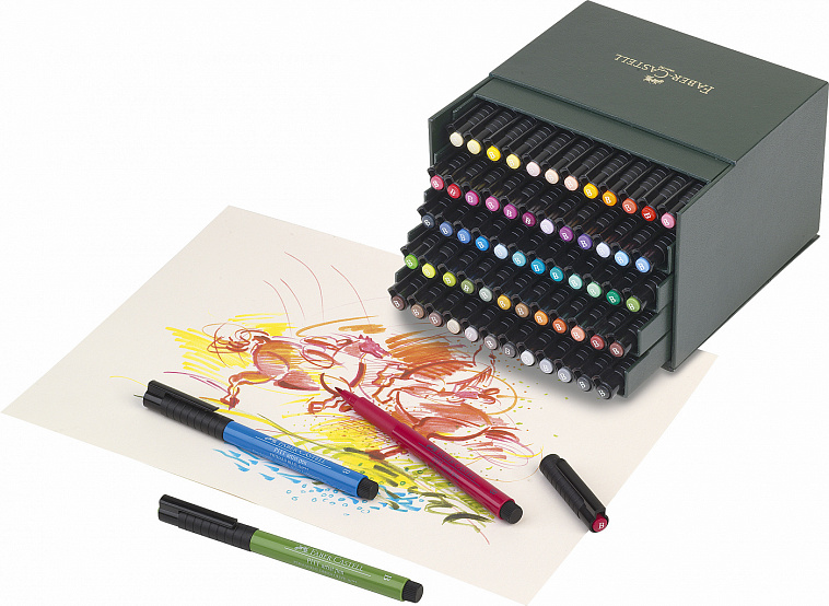 Набор ручек капиллярных Faber-Castell "Pitt artist pen" 60 цв, в кожзам. коробке