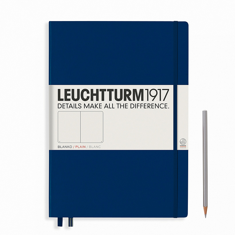 Записная книжка нелинованная Leuchtturm Master A4+ 235 стр., твердая обложка темно-синяя