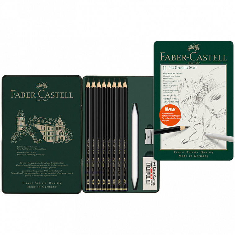 Набор карандашей чернографитовых матовых Faber-Castell "Pitt Graphite Matt" 8 шт, заточ, ластик, мет 606x758