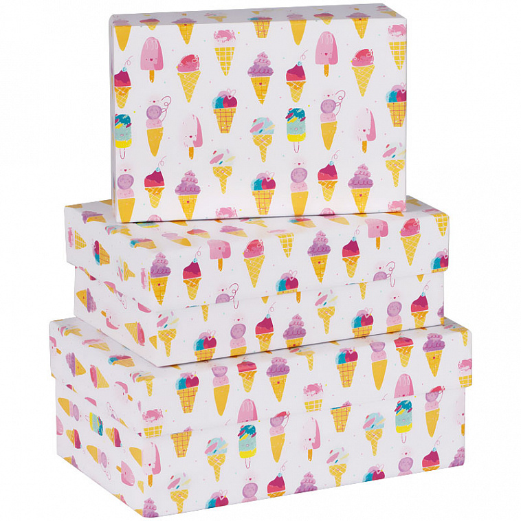 Набор прямоугольных коробок 3в1, MESHU "Ice creams", (19*12*7,5-15*10*5см)
