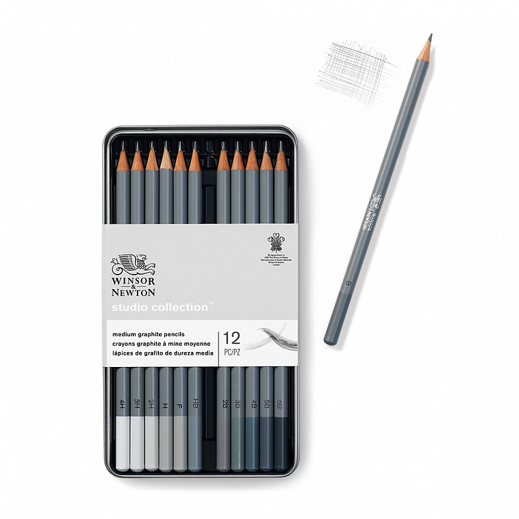 Набор карандашей чернографитных Winsor & Newton 12 шт (HB, B-6B, F, H-4H)