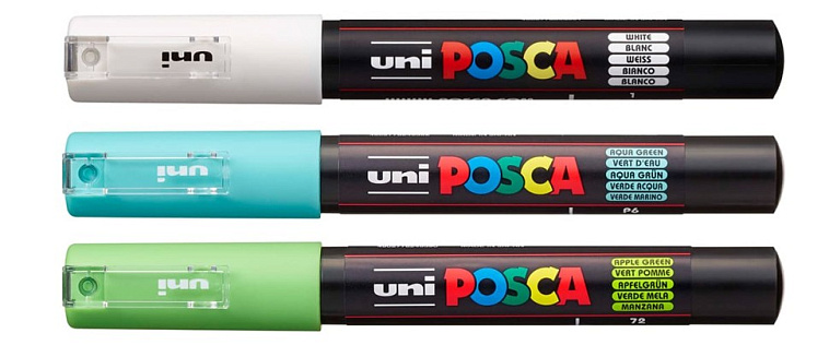 Набор маркеров POSCA PC-1M, 3 шт, белый/морская волна/зеленое яблоко, в блистере 606x758