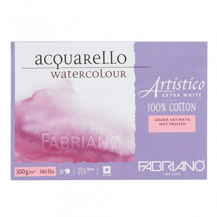 Альбом-склейка для акварели Fabriano "Artistico" Сатин 12,5х18 см 25 л 300 г, экстра белый