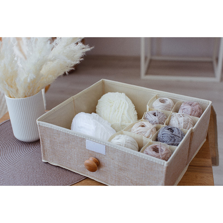 Органайзер для хранения с крышкой KK/home, 35х30х12 см, цвет бежевый 606x758