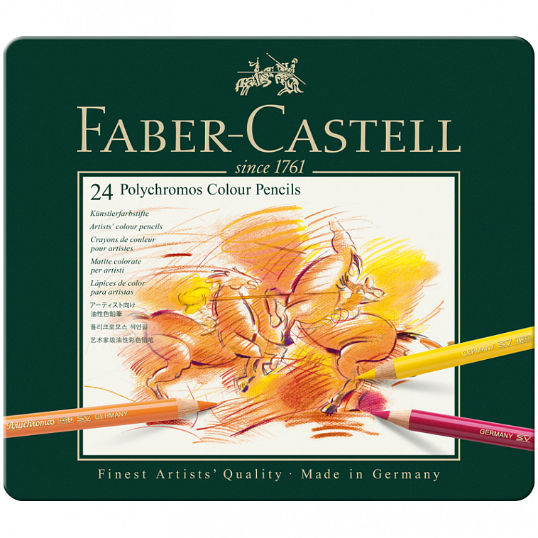 Набор карандашей цветных Faber-castell "Polychromos" 24 шт проф-ные в металле  606x758