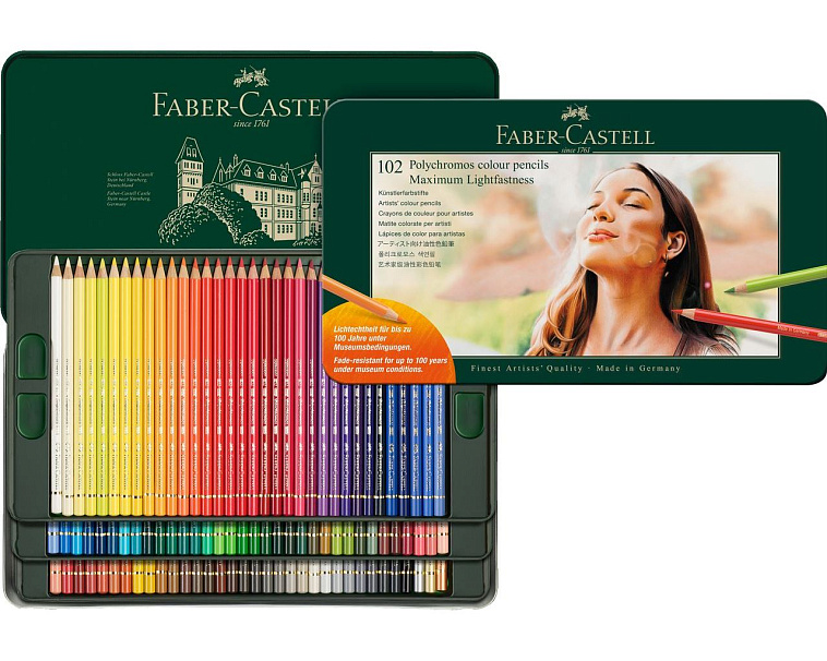 Набор карандашей цветные Faber-Castell "Polychromos" 102 цв., заточен., метал. коробка 606x758