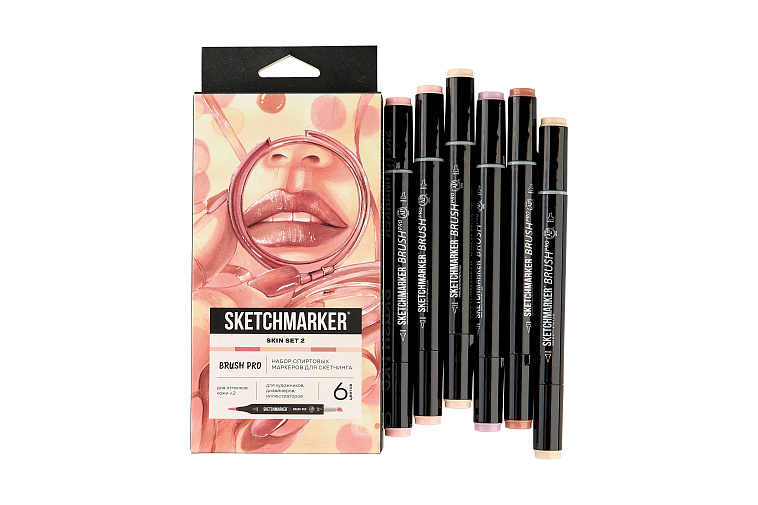 Набор маркеров Sketchmarker "Brush Pro Skin Set v.2" 6 цветов в картонной упаковке 606x758
