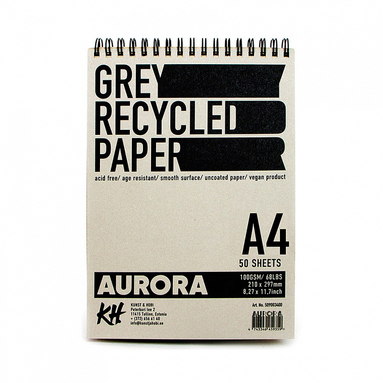 Скетчбук на спирали Aurora Recycled А4 50 л 110 г, серая бумага