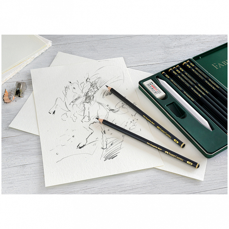 Набор карандашей чернографитовых матовых Faber-Castell "Pitt Graphite Matt" 8 шт, заточ, ластик, мет 606x758