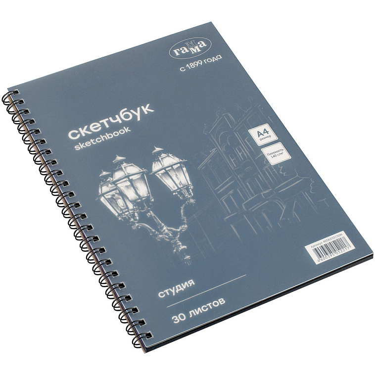 Альбом для графики на спирали Гамма "Студия" А4 30 л 140 г, черный 606x758