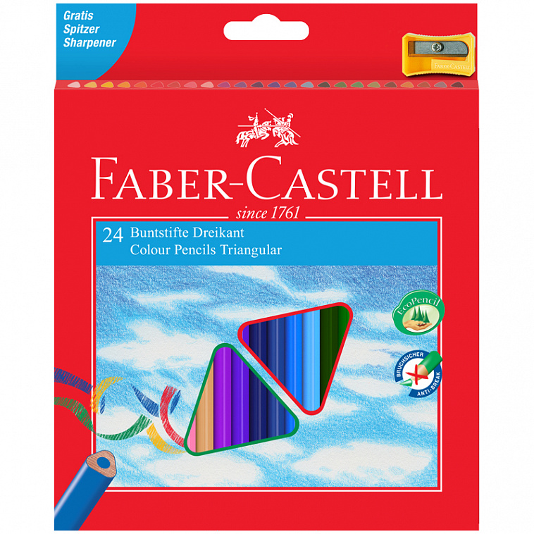 Набор карандашей цветных Faber-castell "Eco" 24 шт трехгранные + точилка в картоне  