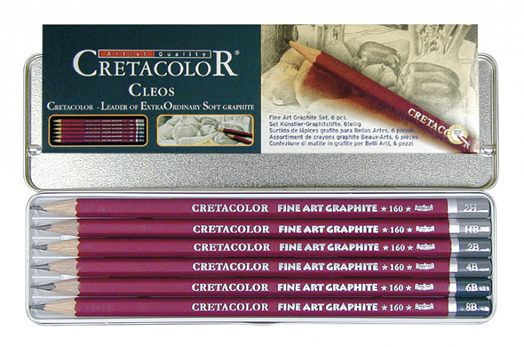 Набор карандашей чернографитных Cretacolor "Cleos" 6 шт 8B-2H в металл коробке