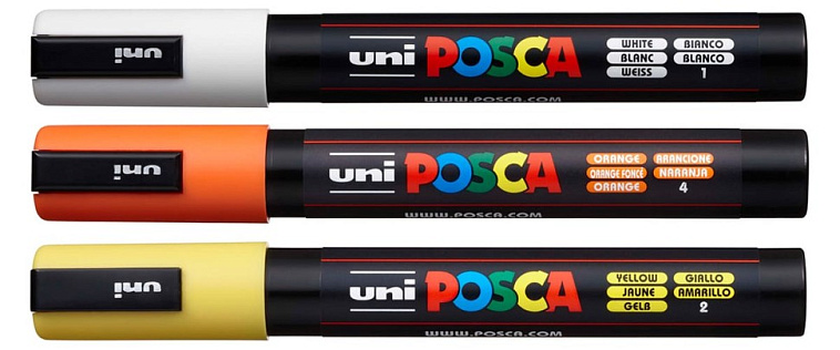 Набор маркеров POSCA PC-5M, 3 шт, белый/желтый/оранжевый, в блистере 606x758