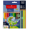 Набор карандашей цветные Faber-Castell "Dinosaur", 18 цв. + 3 цв. металл. + 3 цв. неон. + наклейки,  1